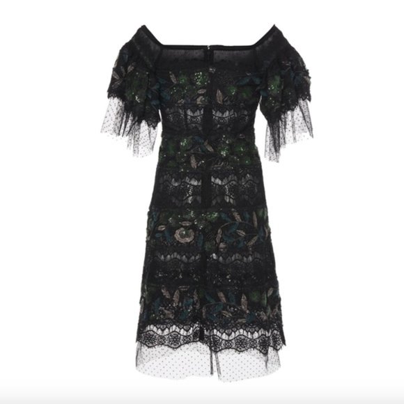 COSTARELLOS Off-Shoulder Embroidered Tulle Sheath Cocktail Dress - Picture 3 of 9